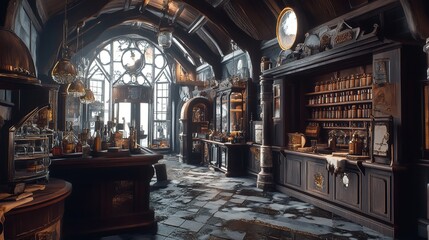 Obraz premium Road leading to a hidden cabin in a pine forest, mysterious and inviting