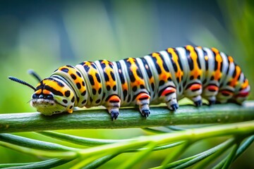 Fototapeta premium close up of a caterpillar moving slowly with sharp focus on its segmented body and blurred motion effect