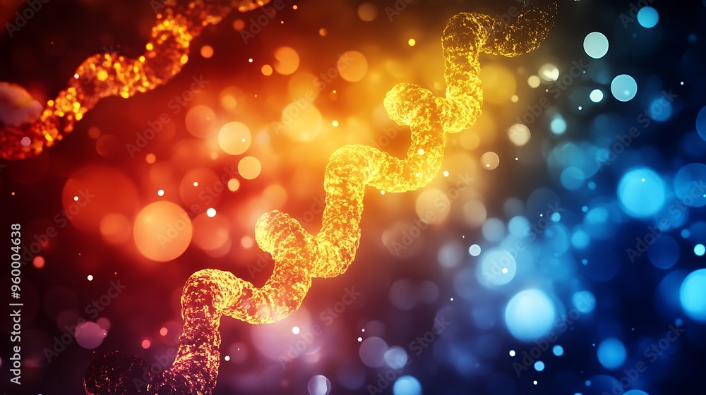 Poster abstract dna strand with colorful bokeh background
