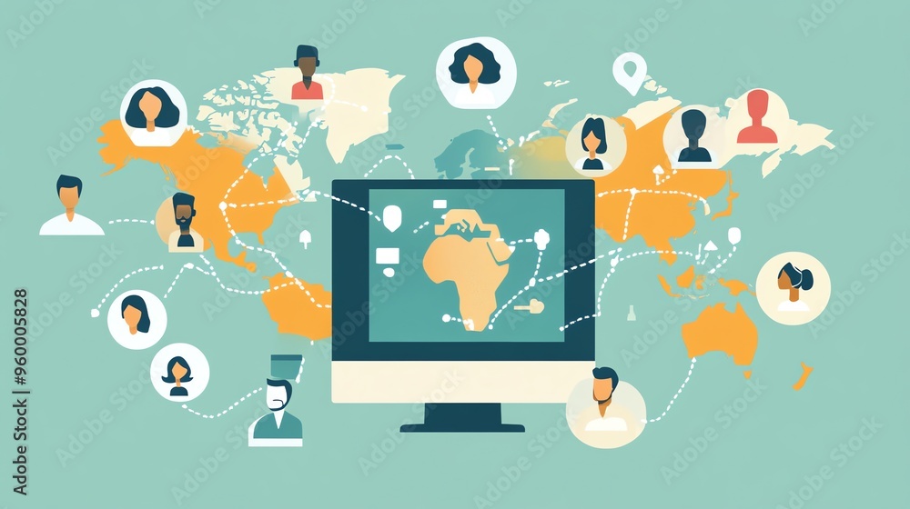 Poster global network of individuals connected by a computer