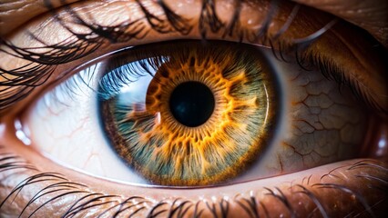 Closeup of human eye detailing iris texture and anatomy