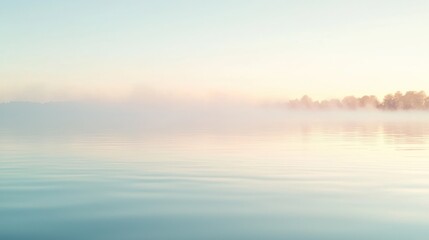 Fototapeta premium A calm zen water scene at sunrise, with soft colors and mist rising from the surface.
