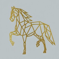 an illustration of a horse in polygon style golden  and isolated