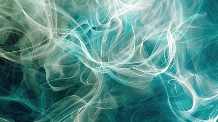 Obraz premium Teal to turquoise gradient enhanced by smoky white spirals on elegant wallpaper