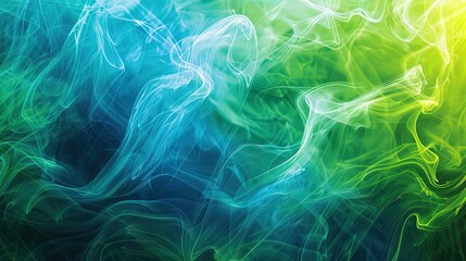 Fototapeta premium Electric green fading into neon blue with smoky white wisps on bold backdrop
