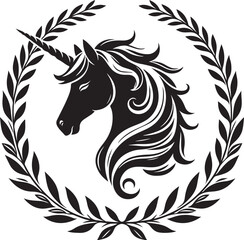Obraz premium unicorn laurel wreath,elegant vector style,silhouette vector,black and white color