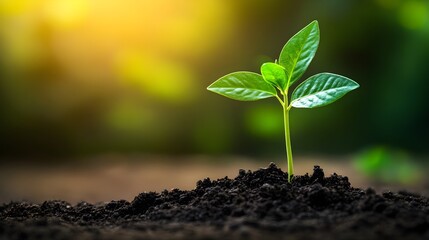 Fototapeta premium Green Sprout Growing From Soil in Sunlight