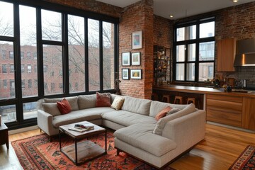 Modern Loft Living Room with Brick Wall