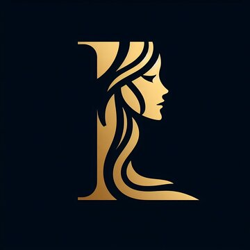 recommend clip art: Elegant Gold 'L' Logo with Woman's Silhouette Luxurious Minimalist Design on Black Background
