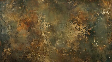 Striking auburn and olive drab wallpaper mimicking heavily painted cardboard surface