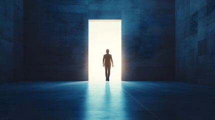 Obraz premium Silhouette of Person Walking Through Doorway to Light