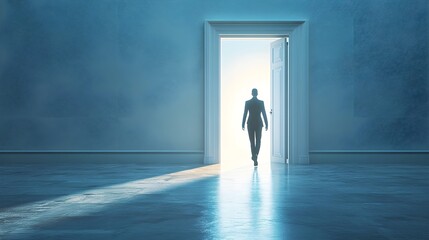 Fototapeta premium Silhouette Walking Through Doorway - New Beginnings, Hope, Future