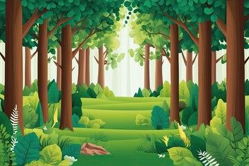 Climactic Woodland Scene 3D Nature Illustration with Layered Patterns