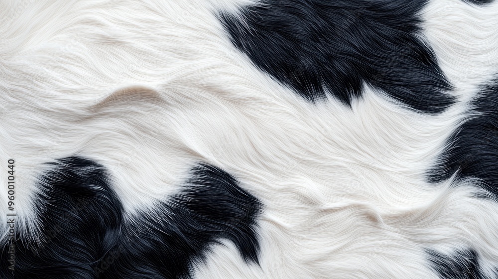Poster this image displays a close-up of black and white furry texture, showing large patches of color in a