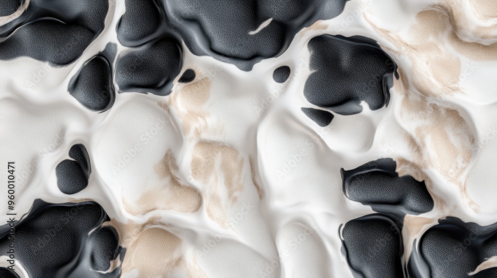 Poster an abstract image showcasing artistic patterns and textures in black, white, and beige, capturing a 