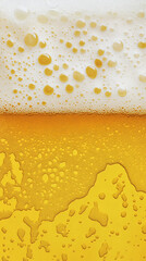 Pouring beer with bubble froth in glass for background on front view wave curve shape.