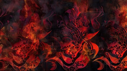 Fototapeta premium A vibrant backdrop with intricate flame-inspired motifs set against a dark base