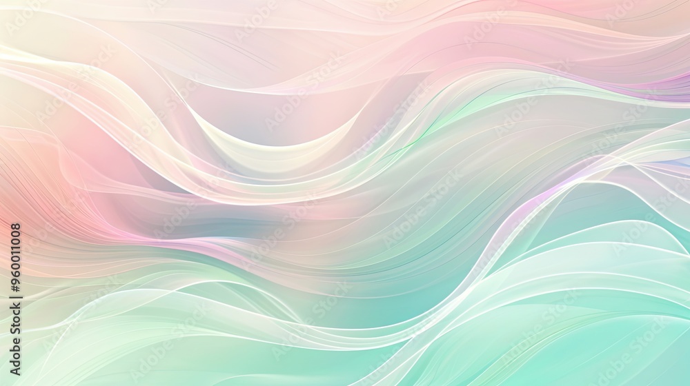 Sticker a soft pastel backdrop with wave-like forms blending greens and pinks for serenity