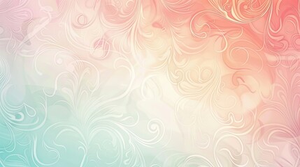 Fototapeta premium Retro wallpaper with coral mint lilac tones and swirling patterns on a glowing backdrop