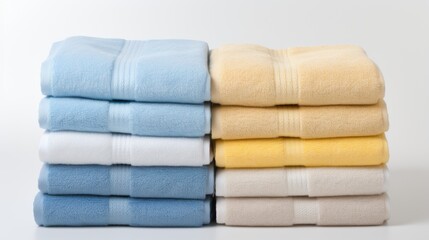 Soft towels neatly stacked in various pastel colors on a clean surface for home d&eacute;cor or gifting