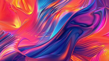 Fototapeta premium Retro gradient wallpaper with fuchsia cobalt and neon orange hues showcasing swirling forms in a glossy background