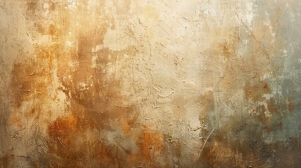 Obraz premium Wallpaper of hand-painted aged plaster with visible brushstrokes and warm tones softly illuminated to enhance layered texture