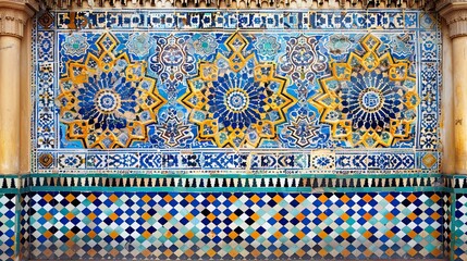 Obraz premium Background of a detailed mosaic wall in Mediterranean style with vivid colors