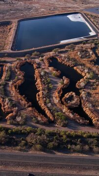 Vertical Aerial View of Sedona Wetlands Preserve, Sewage Wastewater Treatment Facility by Arizona 89a State Route Freeway
