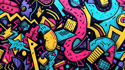 Obraz premium Wallpaper filled with abstract shapes neon colors and comic-style bold outlines