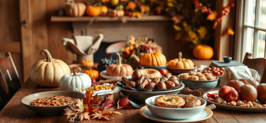 Autumn harvest photography with pumpkins and fallen leaves. Ai Intelligence Generation.