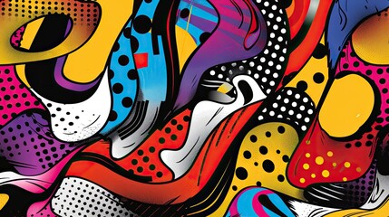 Obraz premium Striking wallpaper with swirling abstract shapes vibrant colors and bold outlines