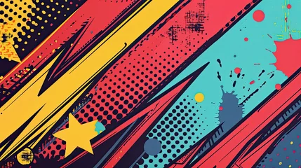 Stickers  Background with geometric shapes dynamic lines and bright comic-style colors  © javier