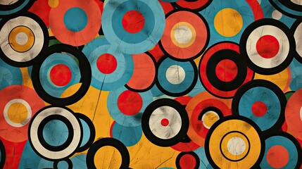 Playful wallpaper with colorful circles bold outlines and vibrant polka dots