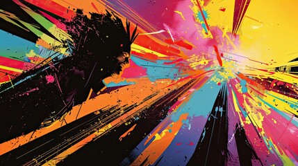 Naklejka premium Background with abstract shapes bright neon colors and comic book action bursts