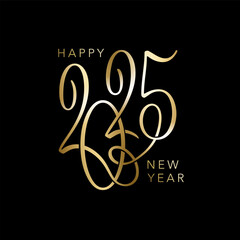 2025, Happy New Year - luxury decoration, golden typography on black background