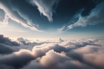 Obraz premium Ethereal Cloudscape 3D Illustration of a Misty Heaven Panorama