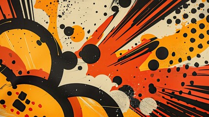 Pop art wallpaper with orange hues speech bubbles and comic-style halftones