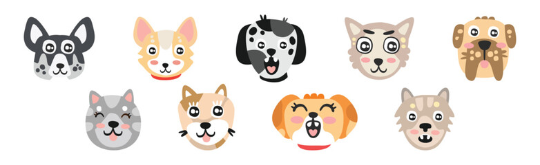 Funny Dog Muzzle and Smiling Snout Vector Set