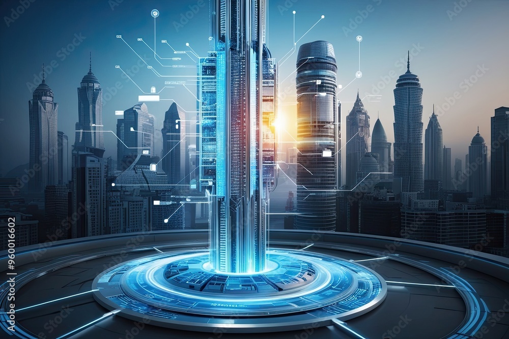 Poster futuristic infrastructure blueprint for swift data exchange and velocity in broadband technology