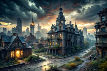 Fototapeta premium Creepy Abandoned Cityscape No Ghosts But A Chilling Atmosphere