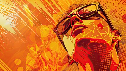 Pop art background in orange showcasing geometric patterns and intricate textures