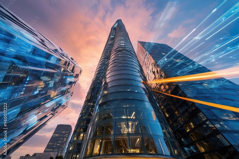 Poster architecture in the digital age highlighting speed and global connectivity