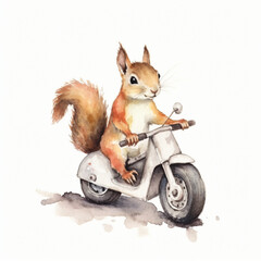 Baby Eichh&ouml;rnchen f&auml;hrt Motorrad und Fahrrad