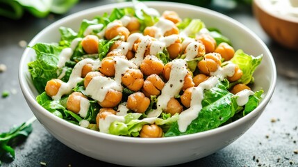 This vibrant vegan Caesar salad features crisp lettuce, tender chickpeas, and a delicious creamy dressing, ideal for a nutritious, gluten-free meal option