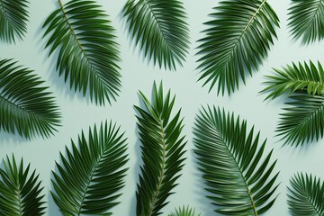 Coastal Palm Leaf Arrangements on Minimalist Backgrounds 3D Renderings of Lush Botanical Ecology
