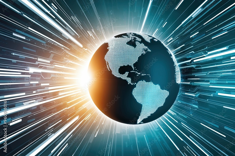 Poster fast global data transfer and high-speed network motion abstract technology background