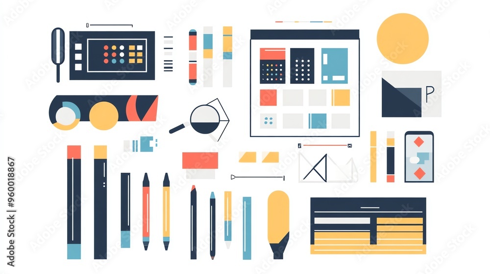 Poster a collection of colorful shapes and charts for data visualization
