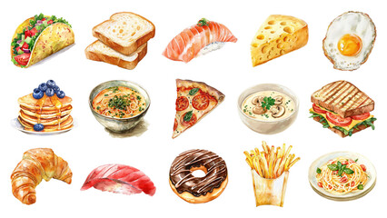 PNG watercolor food set, transparent background