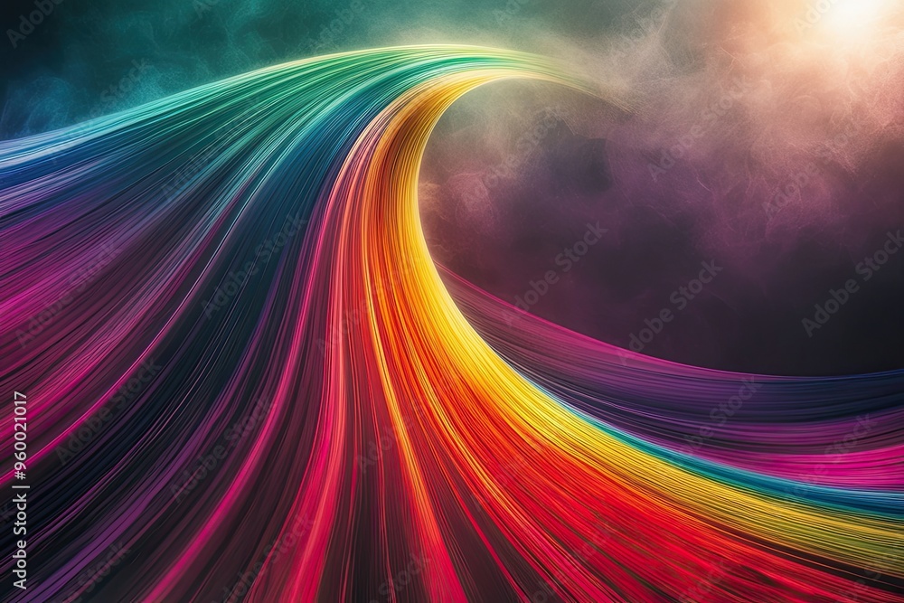 Poster dynamic colorful wave background with textured haze and radiant glow