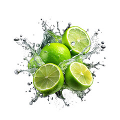 Lime transparent background limes with splash isolated on alpha layer